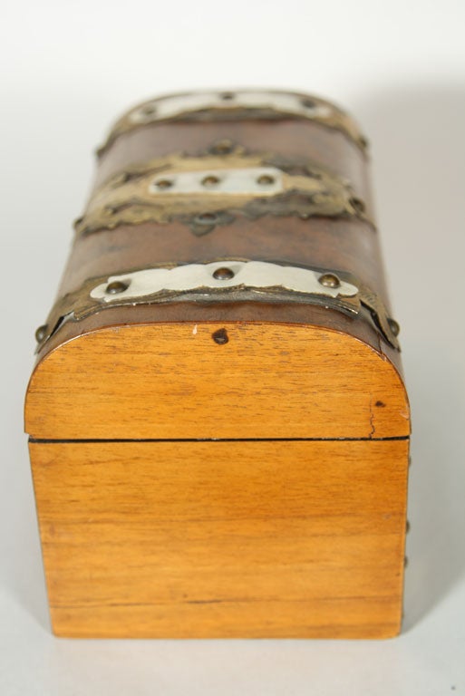 Walnut Hobnail Tea Caddy with Bone Inlay Treasure Chest